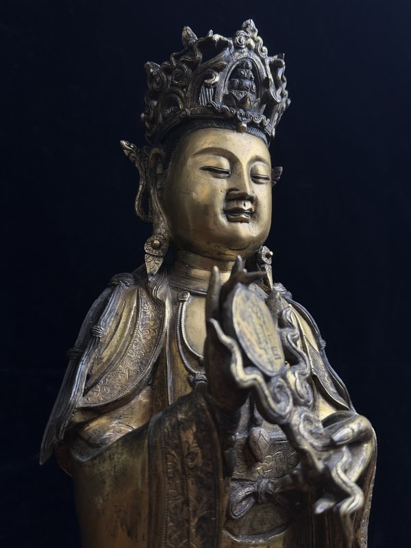 明中期 铜鎏金月光菩萨立像 - 图8
