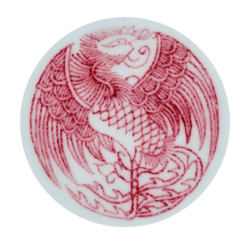 清道光 釉里红团凤纹碗一对 - 图2