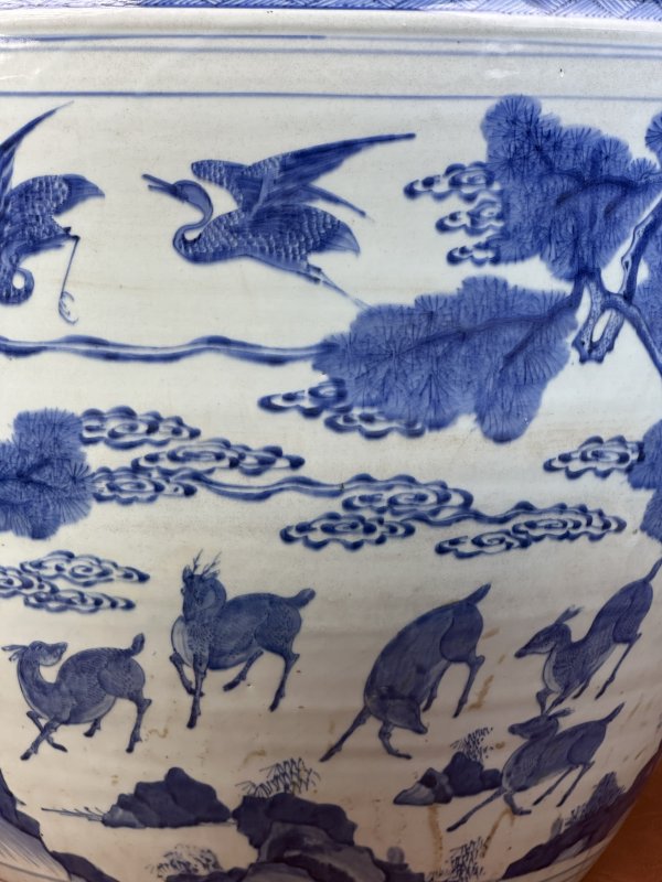 清康熙 青花鹤鹿同春纹大缸 - 图9