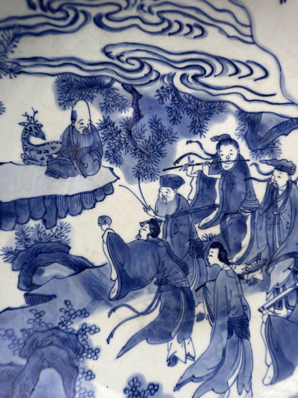 清顺治 青花八仙祝寿图大盘 - 图6