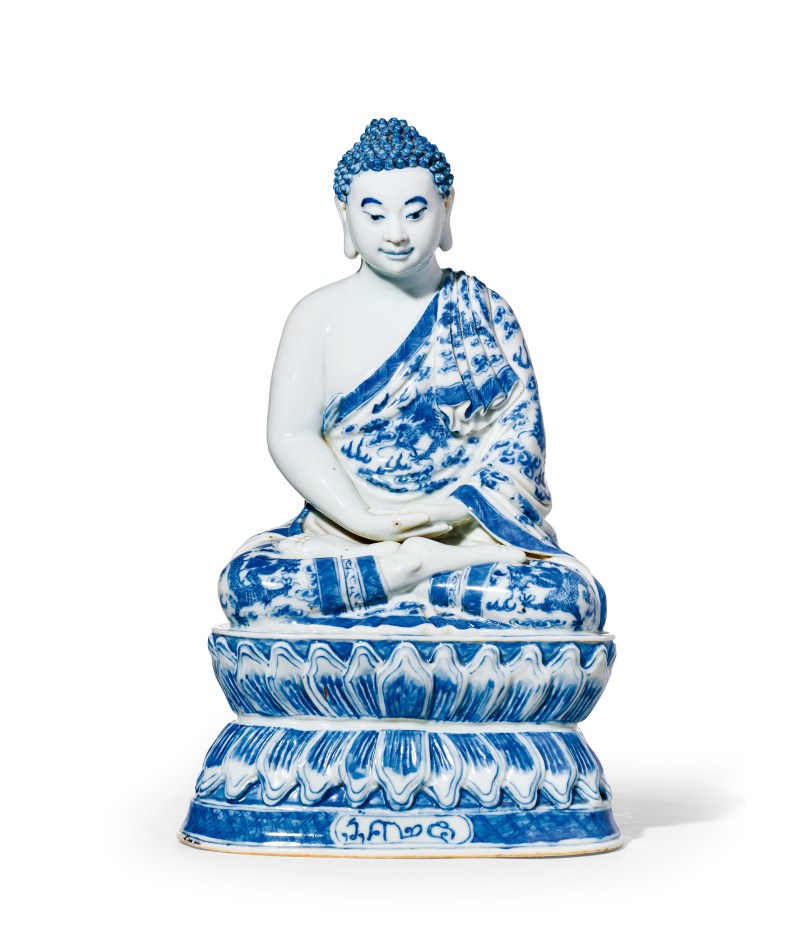 清 青花释迦牟尼佛坐像 - 图1