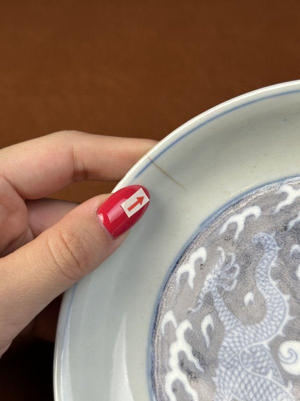清嘉庆 青花海水龙纹盘一对 - 图9