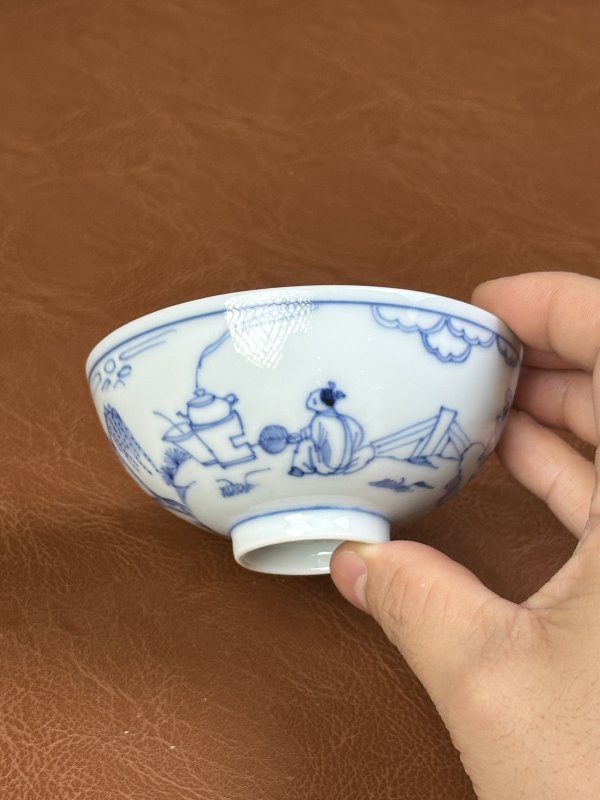 清雍正 青花高士人物茶园 - 图5