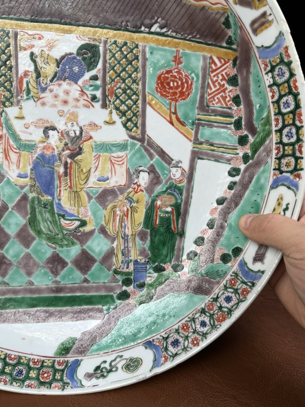 清康熙 五彩郭子仪拜寿图纹盘 - 图7