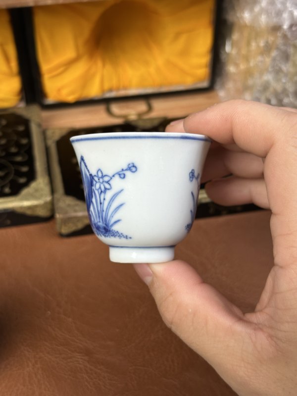 清光绪 青花洞石水仙杯一对 - 图7