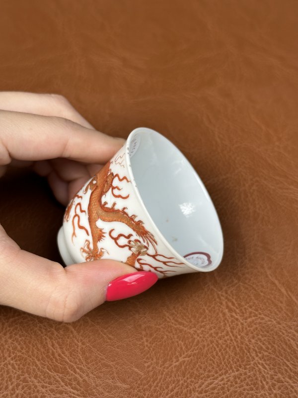 清光绪 矾红彩双龙赶珠涛水纹铃铛杯 - 图14