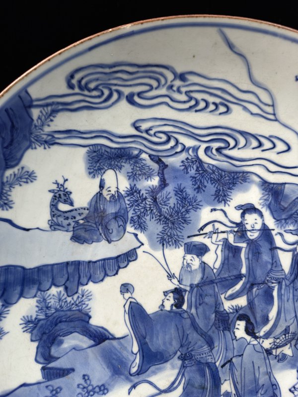 清顺治 青花八仙祝寿图大盘 - 图7