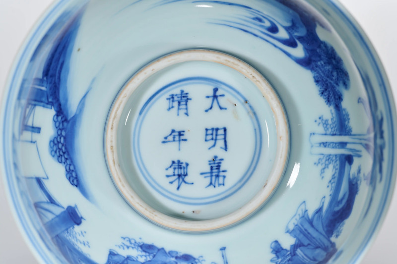 明崇祯 青花“凤仪亭”故事图碗 - 图7