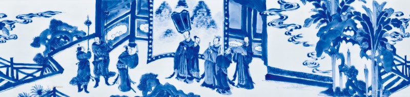 清康熙 青花桐叶封弟图笔筒 - 图2