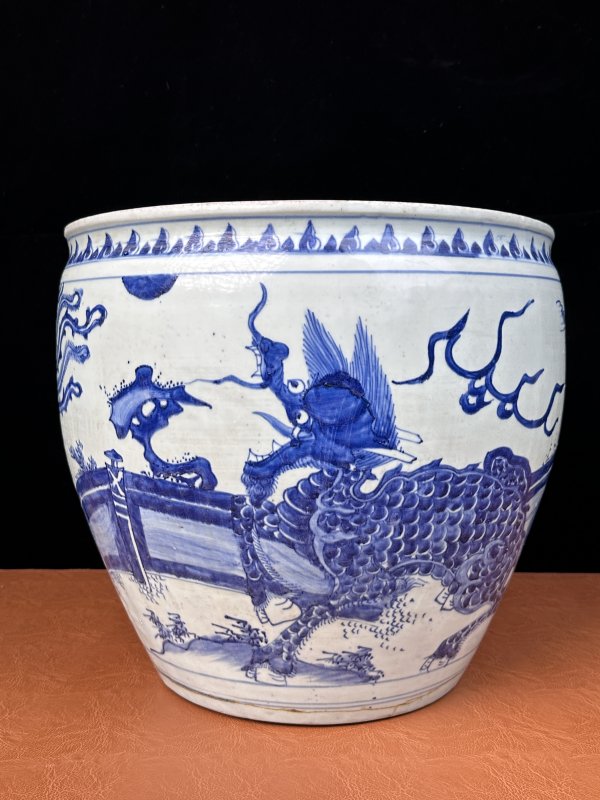 清顺治 青花麒麟纹大缸 - 图4