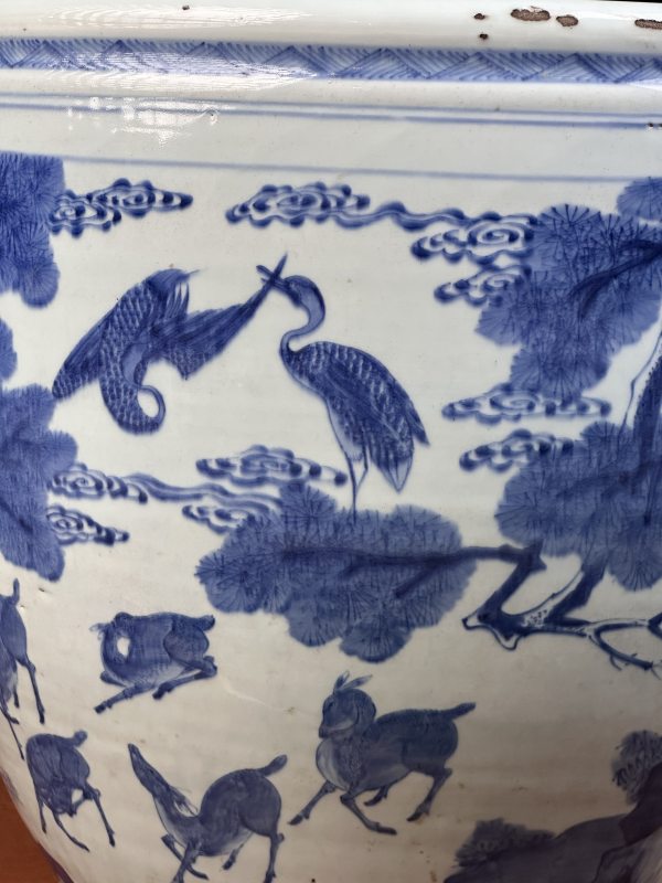 清康熙 青花鹤鹿同春纹大缸 - 图11