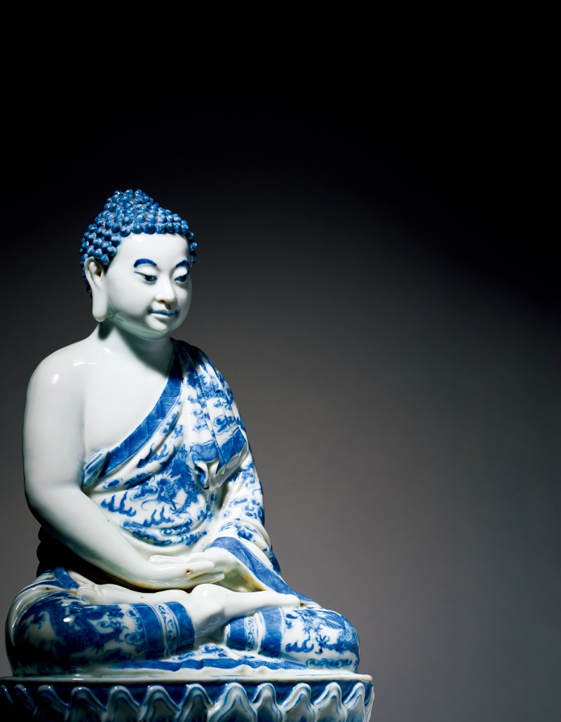 清 青花释迦牟尼佛坐像 - 图2