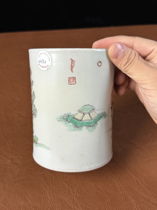 清康熙 五彩人物故事图笔筒 - 图10