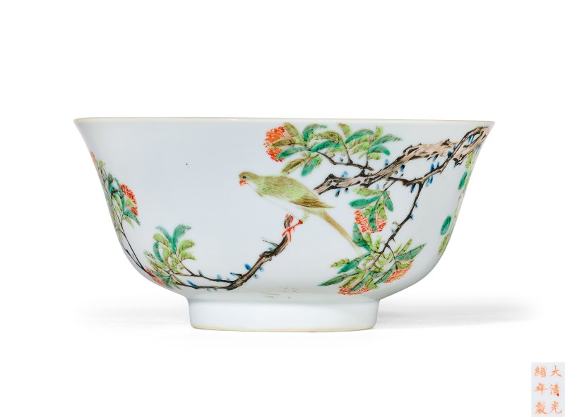 清光绪 粉彩花鸟纹碗 - 图1