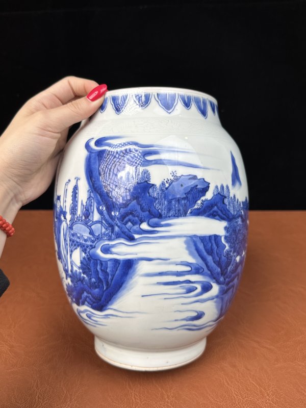 明崇祯 青花文王访贤莲子罐 - 图13