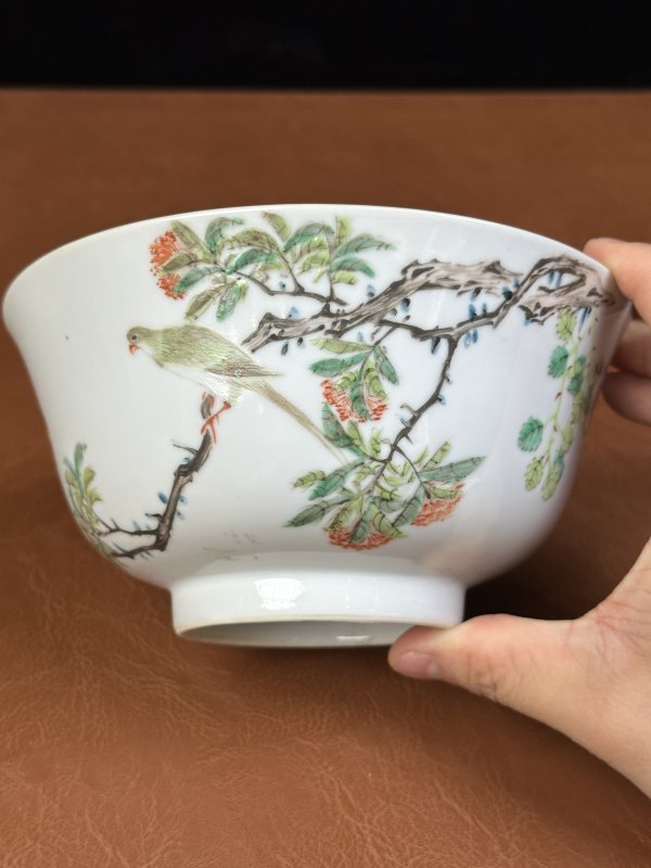 清光绪 粉彩花鸟纹碗 - 图2
