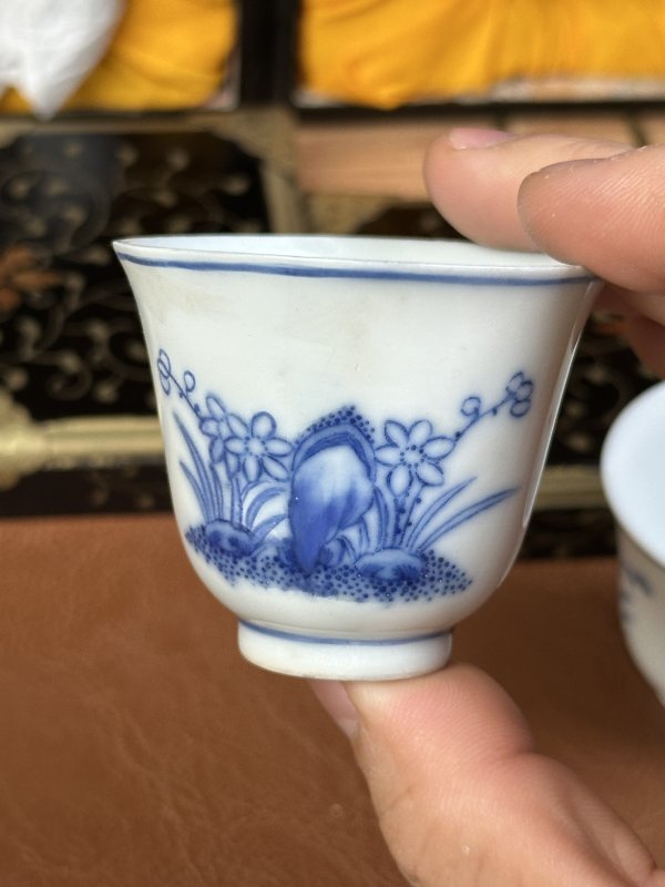 清光绪 青花洞石水仙杯一对 - 图11