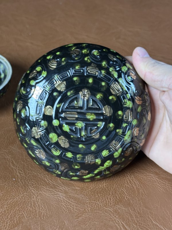 清 仿古铜彩印盒 - 图5