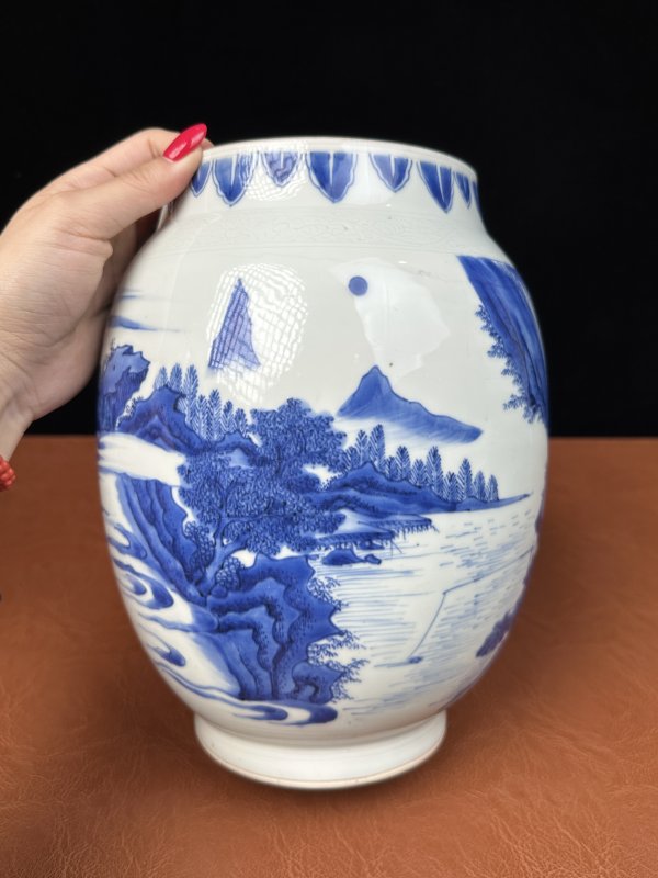 明崇祯 青花文王访贤莲子罐 - 图14