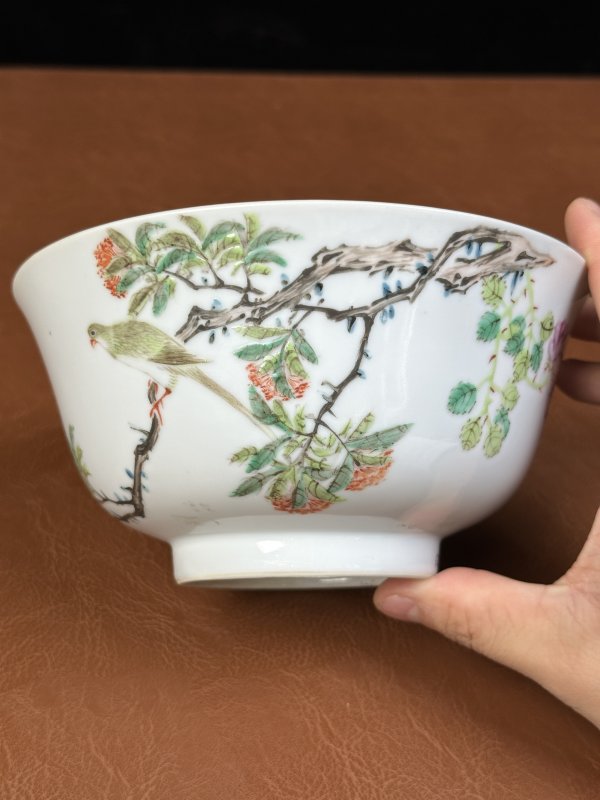 清光绪 粉彩花鸟纹碗 - 图3