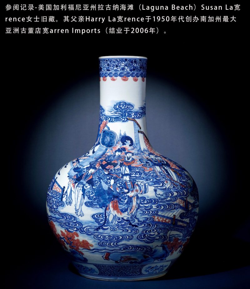 清晚期 青花釉里红神仙人物故事图天球瓶 - 图3