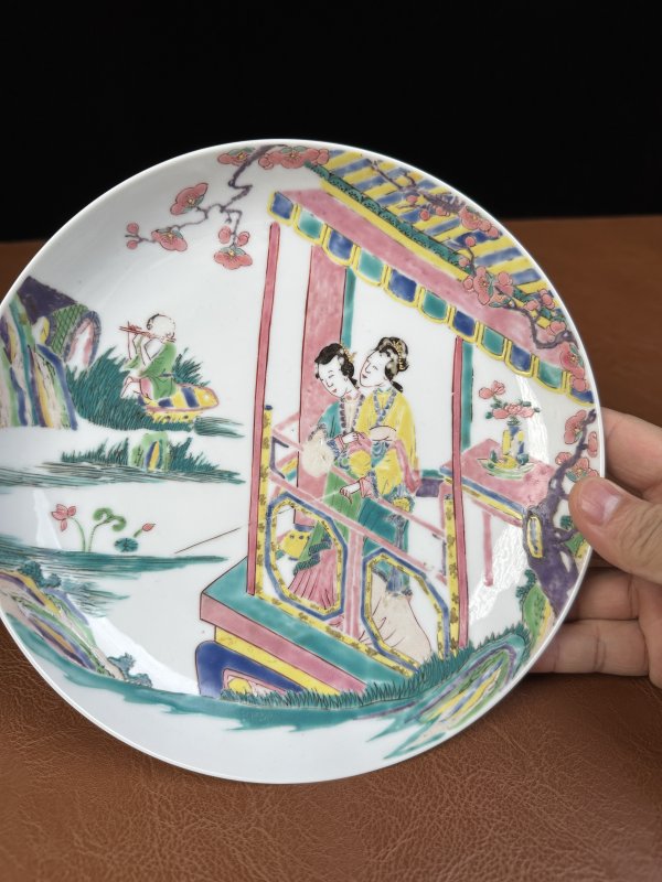 清雍正  粉彩仕女纹盘 - 图4