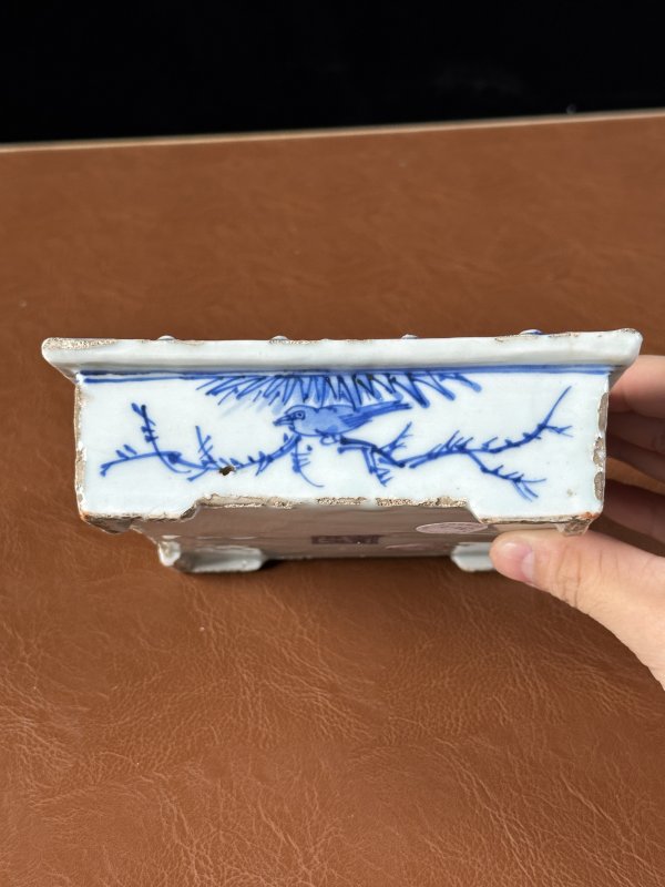 明嘉靖  青花人物高仕图四方洗 - 图4