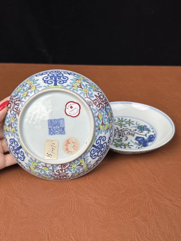 清道光 斗彩折枝寿字纹盘一对 - 图9