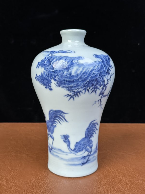 清雍正 青花山石三公图梅瓶 - 图2