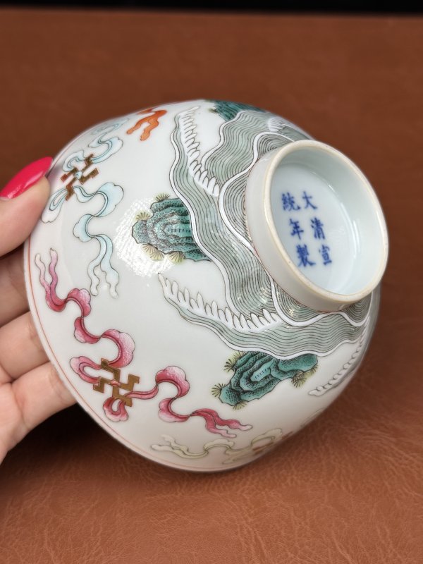 清宣统  粉彩江山万代图碗 - 图12