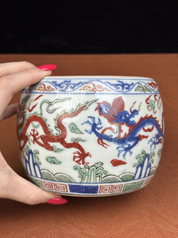 明万历  青花五彩云龙纹蟋蟀罐 - 图12
