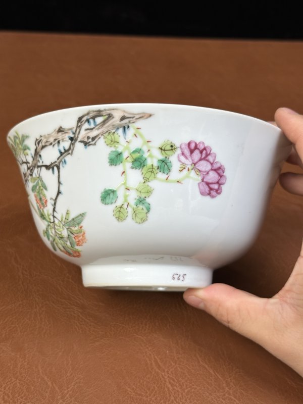 清光绪 粉彩花鸟纹碗 - 图5