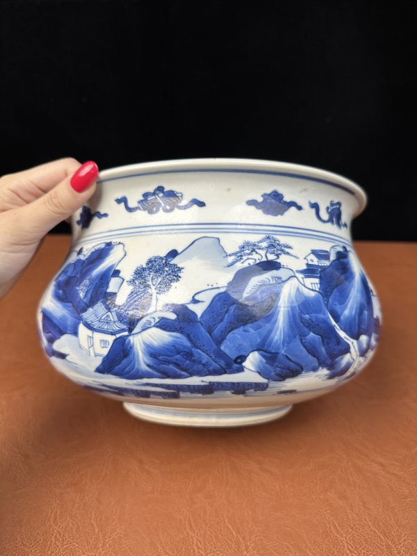 清康熙 青花山水人物图罗汉炉 - 图6