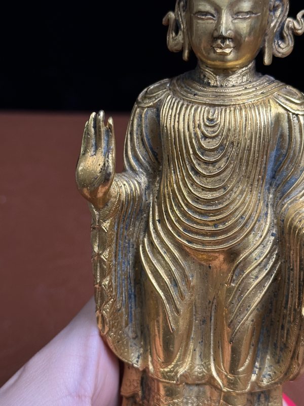 清乾隆  铜鎏金旃檀佛立像 - 图5