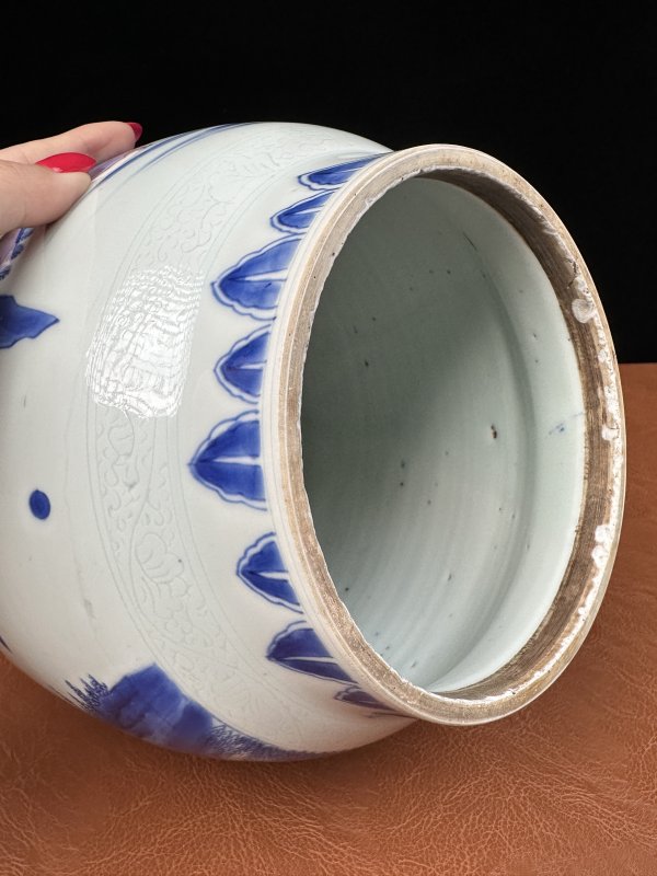 明崇祯 青花文王访贤莲子罐 - 图17