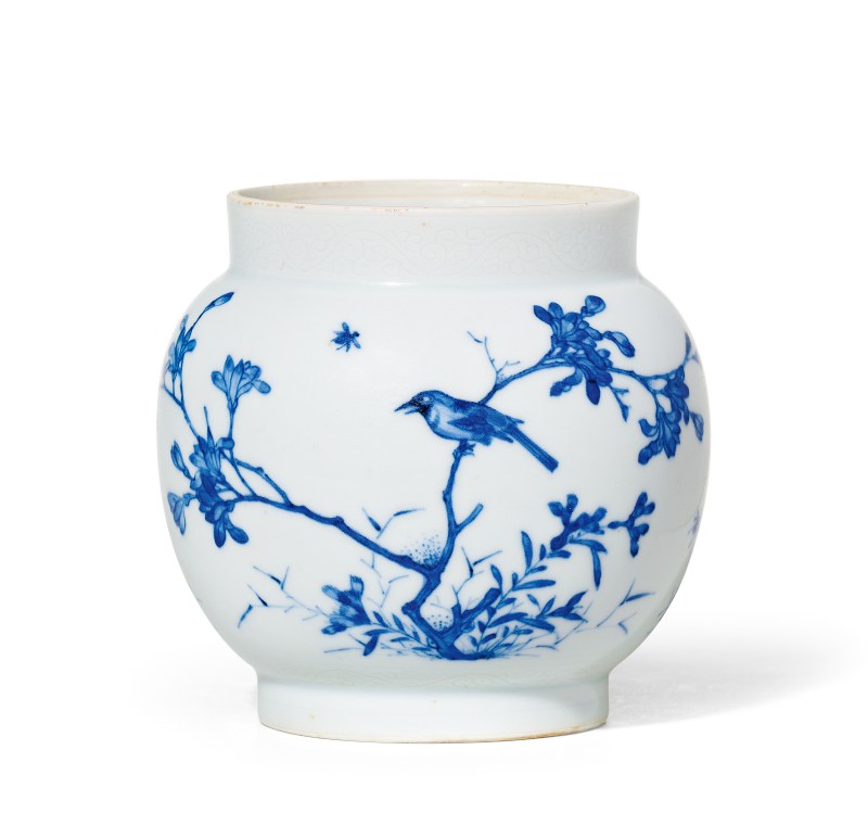 明崇祯  青花英英玉立飞黄腾达图莲子罐 - 图2