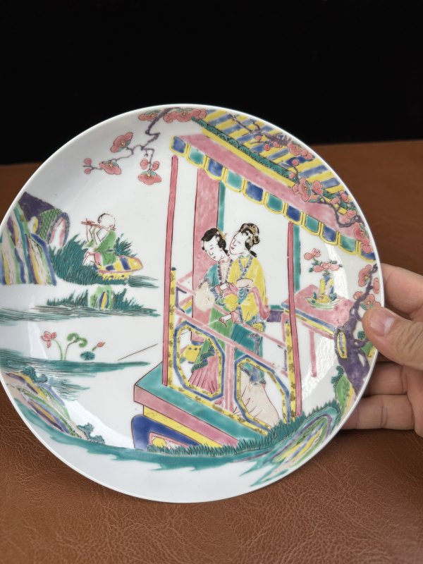 清雍正  粉彩仕女纹盘 - 图6