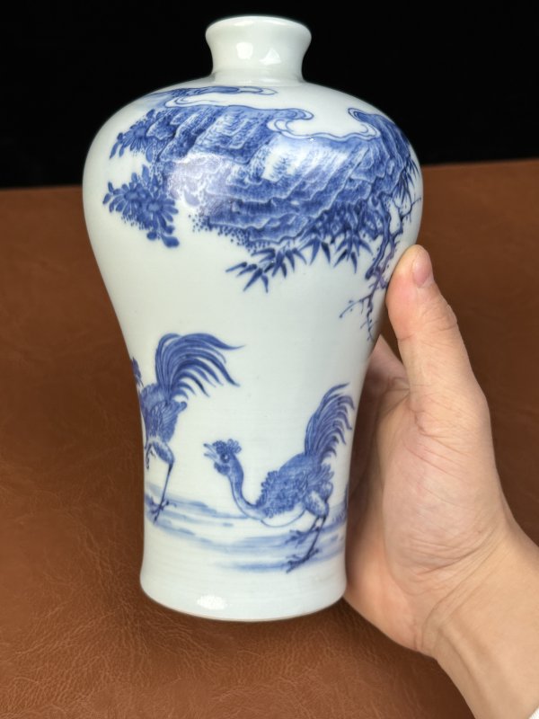 清雍正 青花山石三公图梅瓶 - 图4