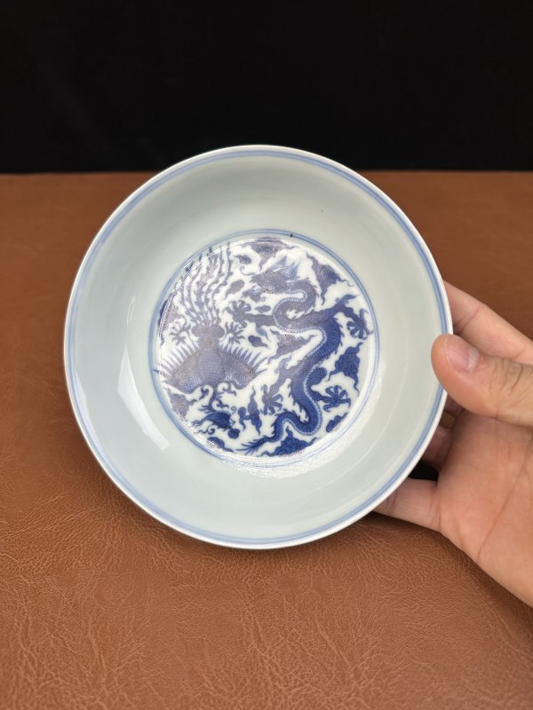 清康熙 青花龙凤纹盘 - 图4