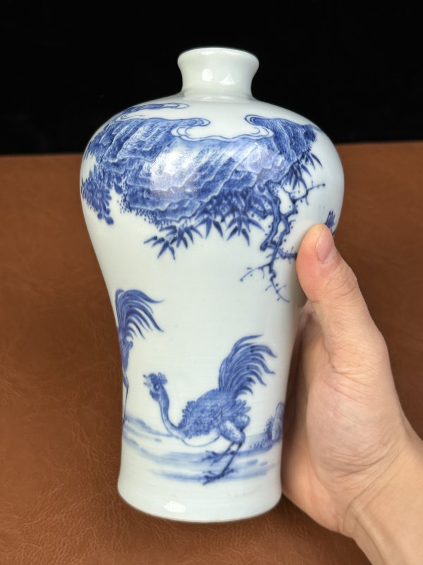 清雍正 青花山石三公图梅瓶 - 图5