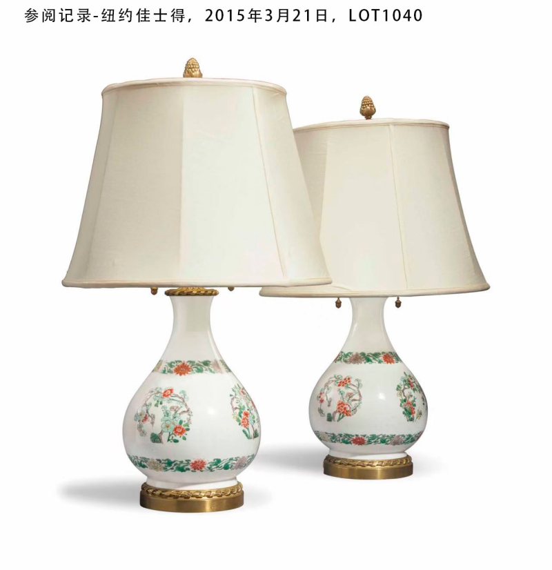 清康熙 五彩花卉纹玉壶春台灯一对 - 图3