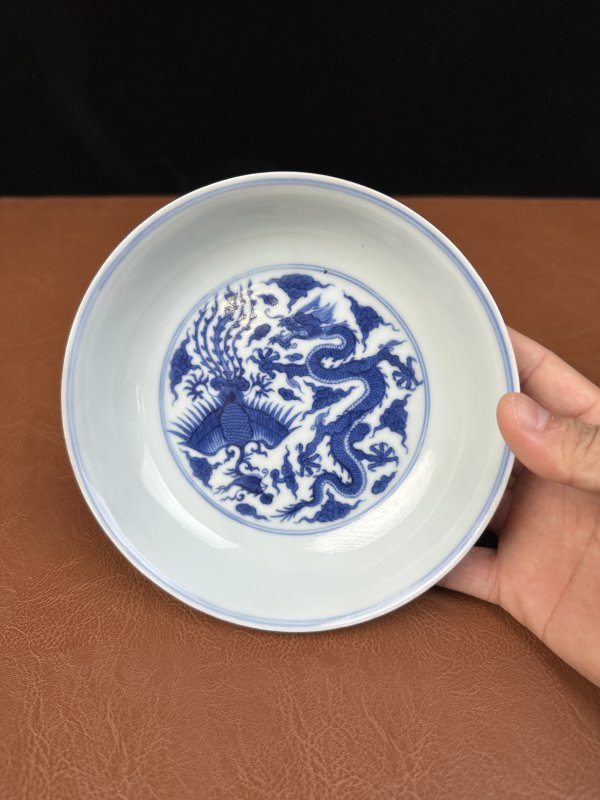 清康熙 青花龙凤纹盘 - 图5