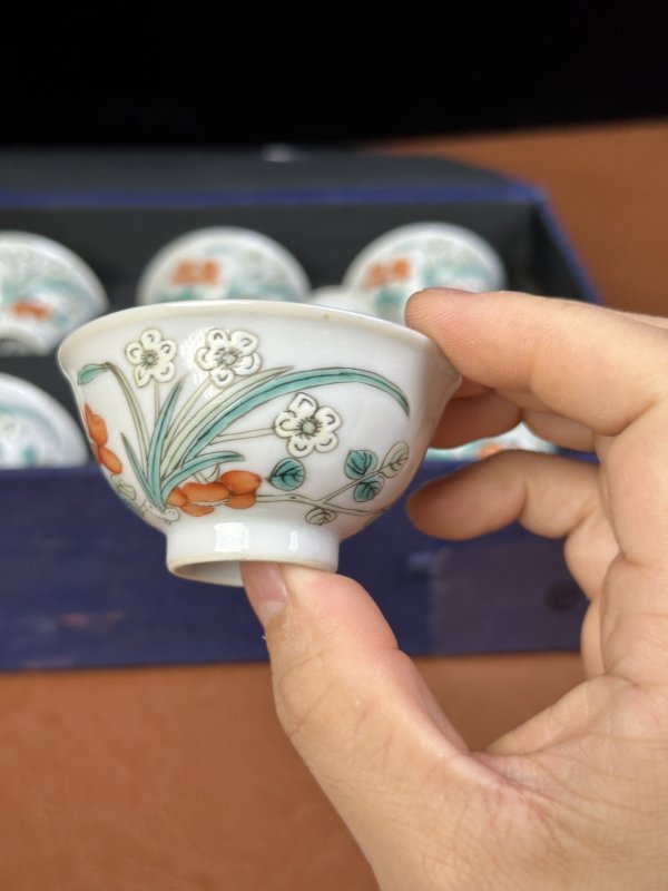 清晚期 粉彩花卉纹杯一套 - 图5