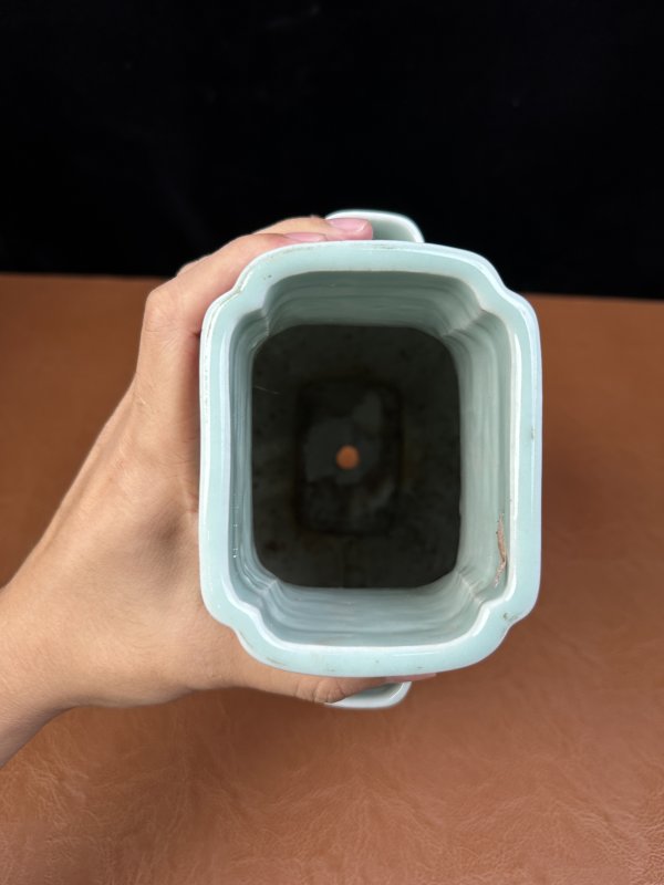 清光绪 豆青釉粉彩开光花鸟贯耳瓶 - 图8