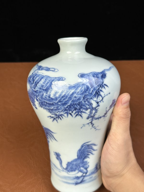 清雍正 青花山石三公图梅瓶 - 图6
