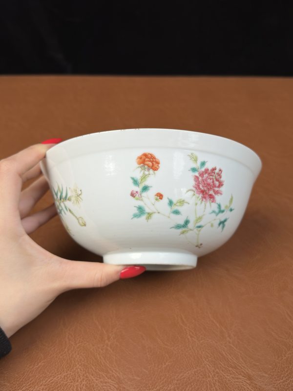 清光绪 内青花荷塘图外粉彩折枝花卉纹碗 - 图11
