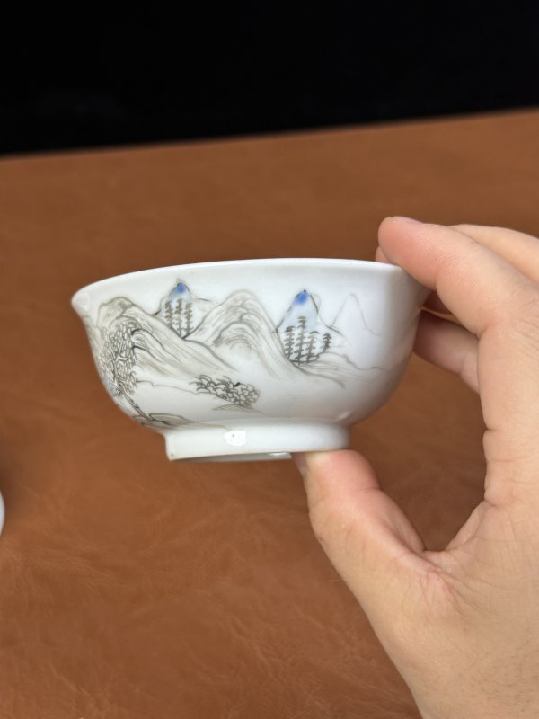 清雍正 墨彩山水杯一对 - 图2