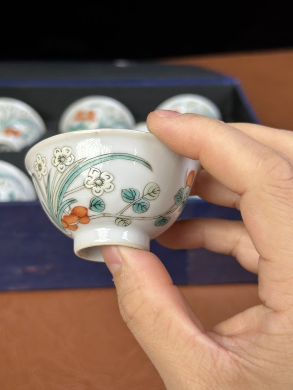 清晚期 粉彩花卉纹杯一套 - 图6