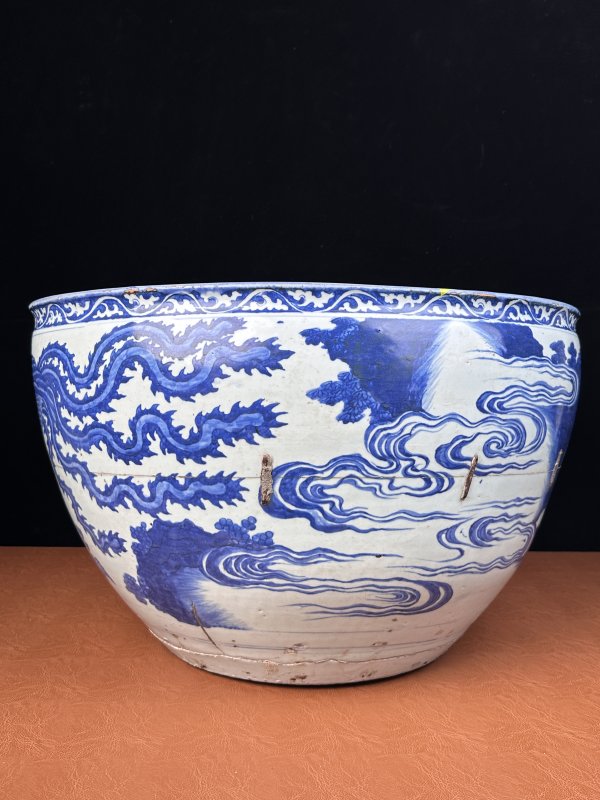 明嘉靖  青花威凤祥麟元宝缸 - 图7