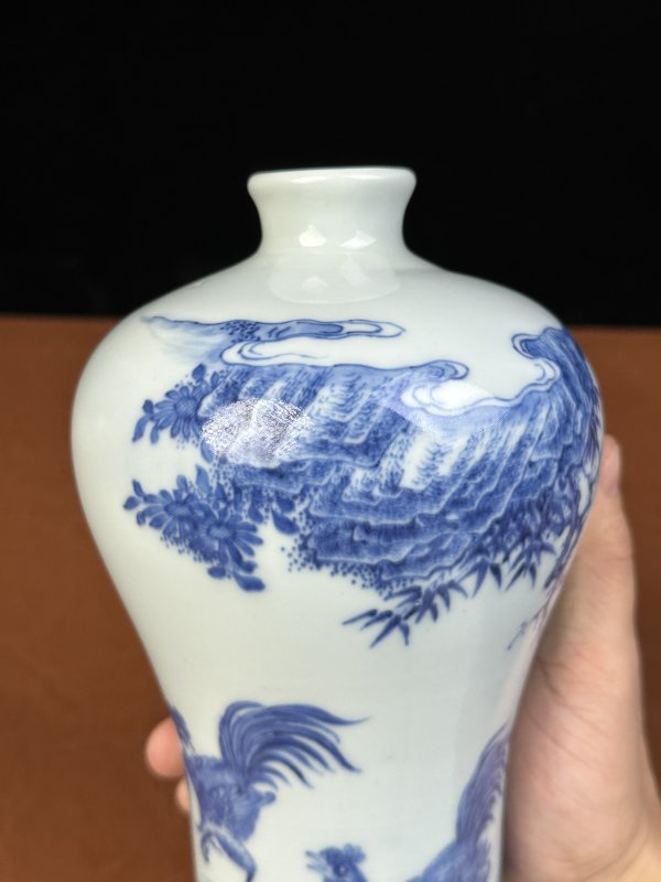 清雍正 青花山石三公图梅瓶 - 图7